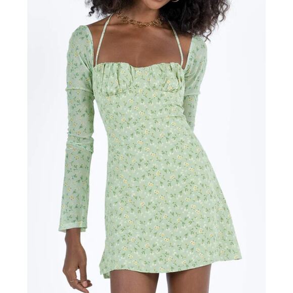 NWT Princess Prolly Dyer Sheer Sleeve Mini Dress Green Floral size 2 - Picture 1 of 6